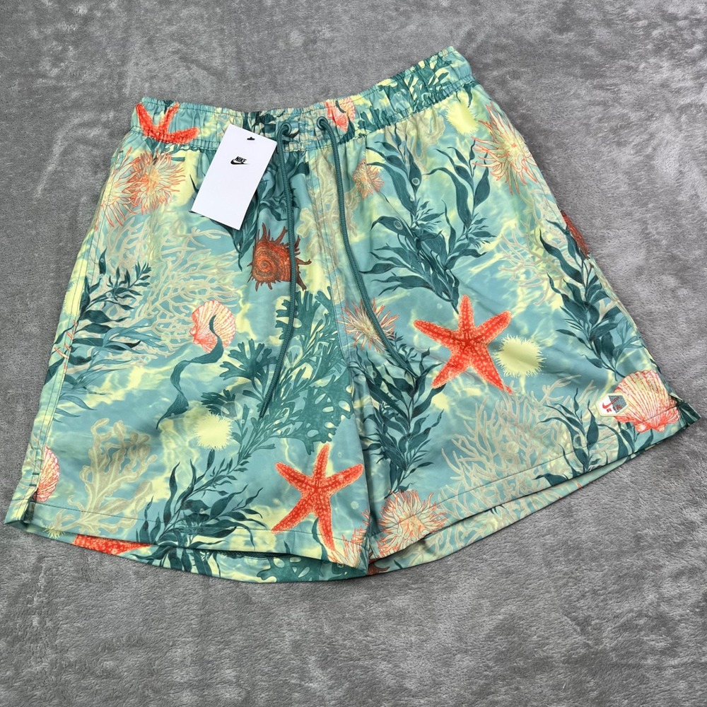 Nike Club Flow Shorts Mens Small Teal Under the Sea Starfish Print Mesh Lined